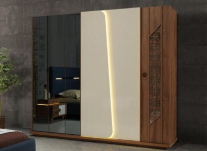 Schlafzimmer Kleiderschrank Schrank Holz Design braun Luxus LED Schränke